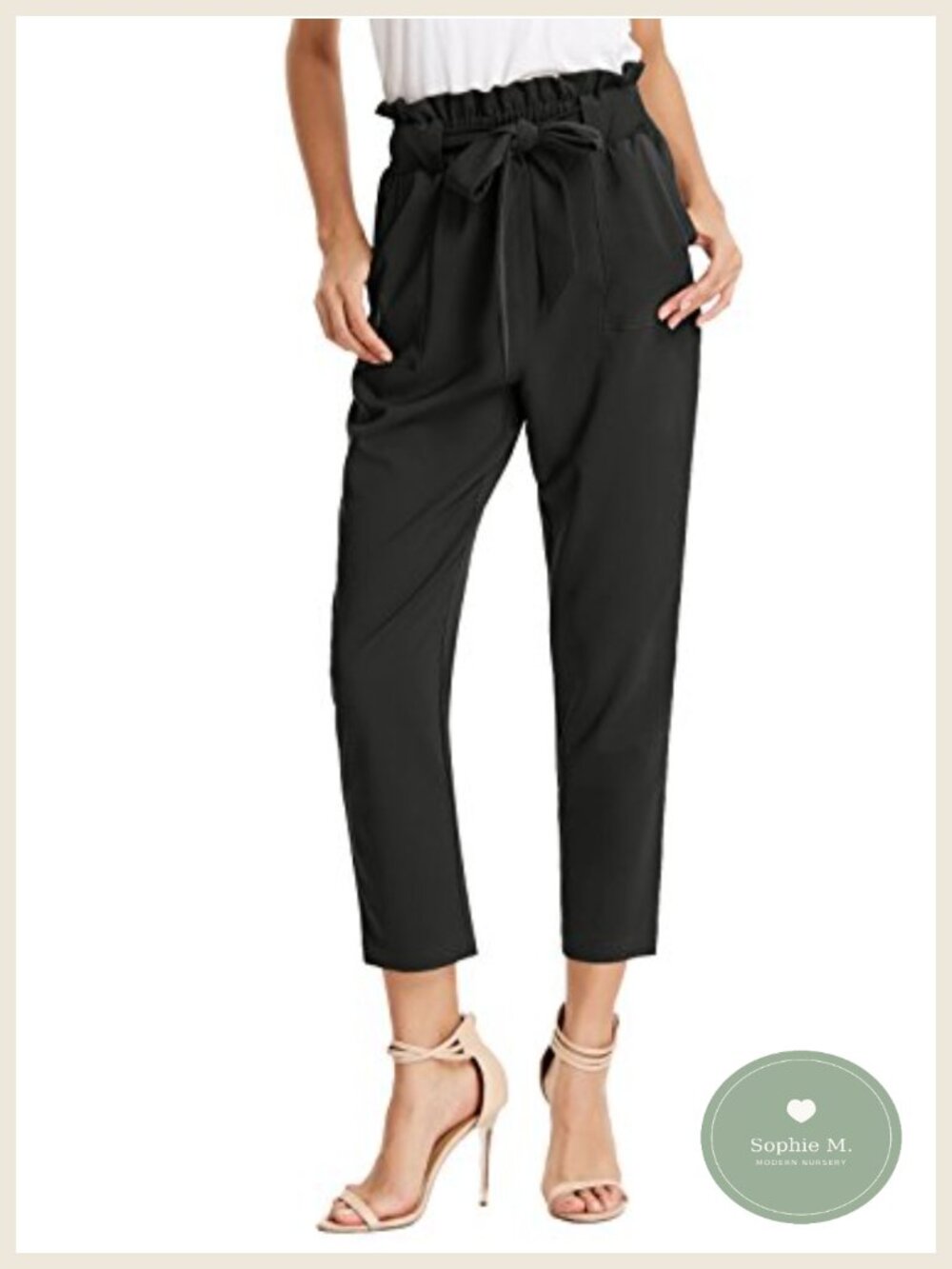 High Waist Paper Bag Waist Pants with Pockets, Business Casual Trousers